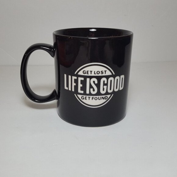 Life Is Good Get Lost Get Found coffee mug black 16 oz debossed laser cut design - Picture 1 of 4